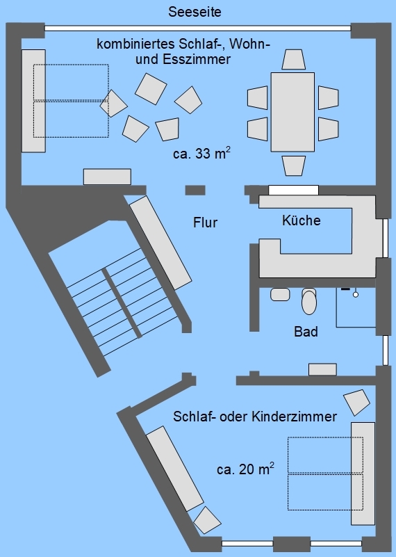 Ferienhaus Drei am Zemminsee, Wohnung Obergeschoss, Grundriss